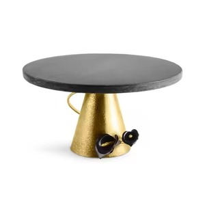 Soporte para Pastel de Dos Niveles de Metal Plateado de Calidad Premium con Base Redonda de Cuentas y Varillas Decorativas Doradas - Product Image 2