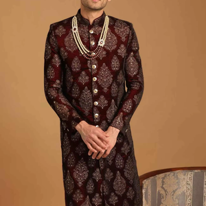 Sherwani Indio-Pakistaní para Novio, Estilo Casual para Bodas y Fiestas, Bordado, Antiarrugas, Protección Solar, Corte Regular, para Todas las Temporadas - Product Image 1