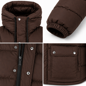 Fournisseur de blousons matelassés à capuche haut de gamme, imperméables, en polyester, avec rembourrage thermique, poignets élastiques, pour l'extérieur, pour l'hiver - Product Image 4