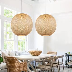 Abat-jour en bambou naturel, abat-jour suspendu tissé à la main, décoration écologique pour la maison, vente en gros pour le salon - Product Image 1