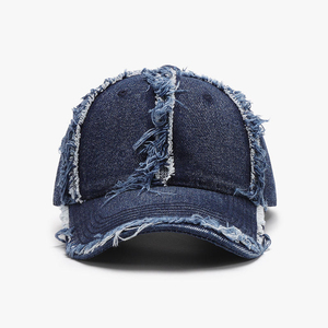Fashion Unisex 6-Panel 100% Cotton <b>Baseball</b> <b>Cap</b> Heavy Frayed Edges Custom Embroidery Rhinestones Adjustable Soft Top <b>Cap</b> - Product Image 6