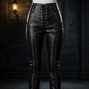 Pantalon formel blanc taille haute en dentelle, coupe skinny, longueur intégrale, avec surpiqûres contrastées en cuir véritable, extensible dans les quatre sens, jambe droite - Product Image 1