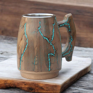 Juego de jarras de cerveza de madera artesanales con bandeja, jarras rústicas de madera con asa y bandas metálicas a precio mayorista - Product Image 4