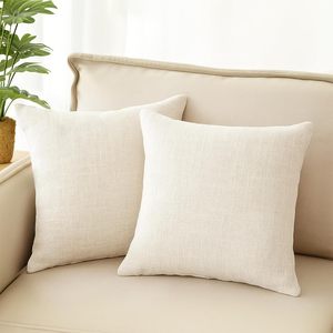 2025 Set of 2 Cream Cotton Linen Pillow Covers 18\" X 18\" Square Decorative Farmhouse Style Throw Pillows for Couch - Product Image 3