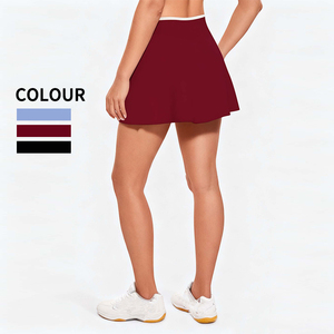 Jupe de tennis taille haute évasée pour femme avec taille croisée en V contrastante pour les sports de plein air et le fitness - Product Image 3