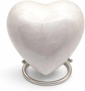Urna Funeraria de Corazón Blanco Perla para Cenizas Humanas con Soporte de Metal Cromado, Urna Conmemorativa Clásica de Aluminio Personalizada para Cenizas de Adultos - Product Image 2