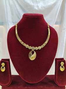 <b>Indian</b> 18K Gold Plated Brass Women's Trendy Lock Design Micro Insert Necklace Set Engagement Wedding Party Anniversary Jewelry - Product Image 3