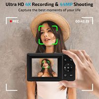 Yazarın Seçimi 4K UHD 64MP Vlog Kamerası 16X Dijital Yakınlaştırma LED Işık Filtresi Dahili Lityum Pil 2.8" HD Ekran Taşınabilir