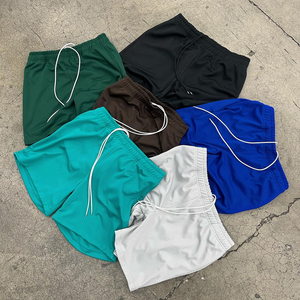 Custom 180gsm Polyester Double <b>Layers</b> Eco-Friendly Solid Mesh <b>Mid</b> Oversized Men's Casual Board Shorts Elastic Waterproof - Product Image 1