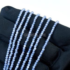 Cuentas redondas microfacetadas de tanzanita natural de 2 mm, pequeñas cuentas sueltas de tanzanita con corte de diamante para la fabricación de joyería al por mayor. - Product Image 1