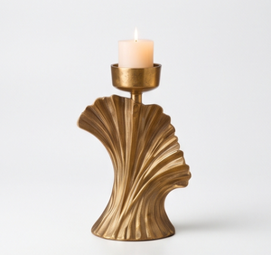 Portavelas Metálico Minimalista con Acabado Dorado, Moderno Soporte de Pilar con Diseño de Abanico Plegado, Decoración Nórdica para el Hogar - Product Image 5