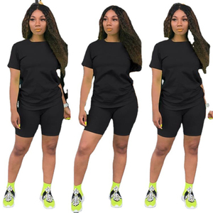 Conjunto de 2 Piezas para Mujer, Shorts y Top Deportivo de Manga Corta, Estilo Casual de Verano - Product Image 1