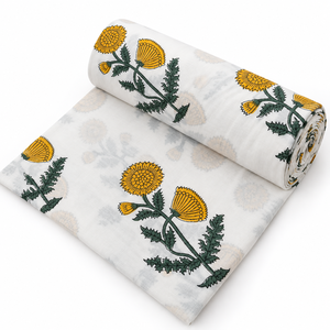 Tissu en coton peigné léger fait main jaune Pinksa Fashion, motif floral tissé, 90 GSM, 60S/60S, largeur 43/44 pouces, Rajasthan, pour bébés et enfants - Product Image 3