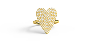 Bague de cocktail de luxe en or 18 carats avec pavé de diamants en forme de cœur, grande, surdimensionnée, plate, massive, légère et tendance - Product Image 1