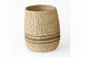 Light <b>Brown</b> and <b>Medium</b> <b>Brown</b> Striped Seagrass Round Basket - Product Image 2