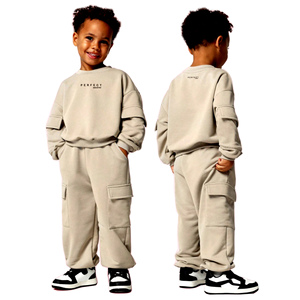 Conjunto de pantalones cargo para niños, sudadera y pantalones deportivos, conjunto con logo personalizado, pantalón cargo, sudadera con cuello redondo, conjunto de chándal de algodón y felpa. - Product Image 1