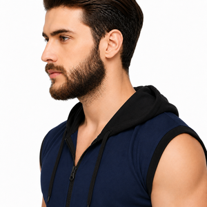 Chaleco con Capucha sin Mangas Premium para Hombre, Ropa Deportiva Personalizada para Gimnasio, Color Sólido, Ligero, con Cierre, Sudadera con Capucha para Entrenamiento, Sudadera de Alto Rendimiento 100% - Product Image 3