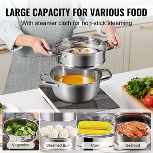 Pentola a vapore in acciaio inossidabile da 22 cm per cottura a vapore da 3QT, grande capacità, con funzione di cottura a vapore per verdure - Product Image 3