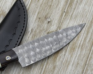 Handmade Pattern Welded Steel Chef <b>Knife</b> with Resin & Wood Handle and Leather Sheath Custom Forged Kitchen & Outdoor <b>Knife</b> - Product Image 2