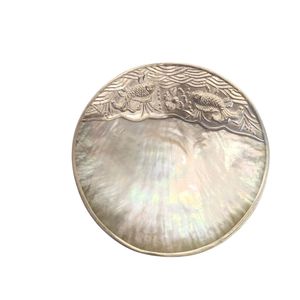 Plato redondo de nácar con borde plateado, juego de caviar, jabonera, plato para dulces, borde dorado, decoración para el hogar, plato coleccionable. - Product Image 1