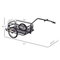 Remorque de vélo pliable noire de 16 pouces avec capacité de 80 lb et attelage