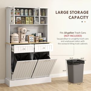 Armadio dispensa bianco autoportante da 68 pollici con 2 unità inclinabili e stazione di ricarica integrata, in legno di betulla, per sala da pranzo - Product Image 5