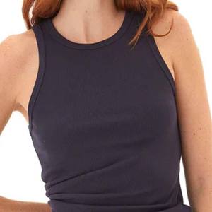 Women Scoop Neck Sleeveless Tank <b>Top</b> Solid Navy Knitted Breathable Casual Style - Product Image 3