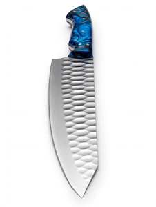 Couteau de chef artisanal en acier inoxydable avec manche en résine bleue, outil de préparation culinaire - Product Image 3