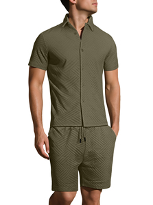 Ensemble deux pièces décontracté d'été pour homme en tissu gaufré respirant à rayures – Vente en gros - Product Image 4