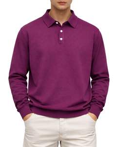 เสื้อโปโลแขนยาวสีแดงไวน์สำหรับผู้ชาย ผ้าคอตตอนผสม สวมใส่สบาย คอปกแบบเสื้อพูลโอเวอร์ เหมาะสำหรับฤดูใบไม้ร่วงและฤดูหนาว รับผลิตตามแบบ OEM ขายส่ง - Product Image 1