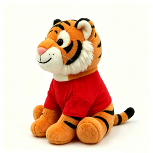 Peluche de tigre naranja, peluche de tigre sentado, peluche de tigre con camisa roja, lindo peluche de tigre - Product Image 4