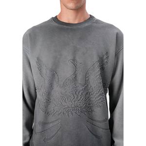 Sudadera de cuello redondo unisex para hombre, de invierno, lavado ácido, corte holgado, manga larga, de algodón y forro polar, de gran gramaje - Product Image 3