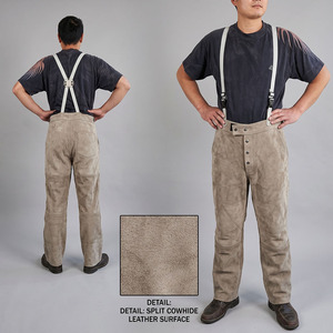 Premium Quality <b>White</b> Cowhide Split Leather Fire Resistant Welding <b>Trouser</b> CE Certified Industrial Safety Level Protection - Product Image 2