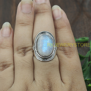 Natural Moonstone <b>Ring</b> 925 Sterling Silver Handmade Boho <b>Statement</b> <b>Ring</b> Oval Cabochon Healing Gemstone Jewelry Gift for Unisex - Product Image 2