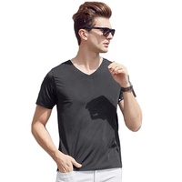 T-shirt de sport d'été noir pour homme, col en V, manches courtes, doux, respirant, séchage rapide, 100 % coton, anti-plis, anti-boulochage