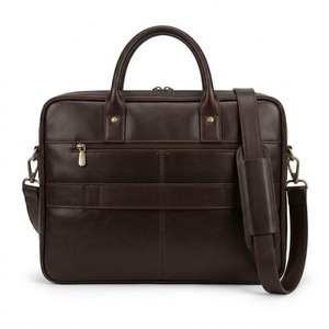 OEM ODM Custom Logo Brown Real Leather Men Briefcase Office Business <b>Laptop</b> Handbag Padded Shoulder Strap Attached Case - Product Image 4