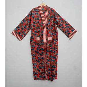 Kimono Kantha en Coton Fait Main de Créateur – Tendance Printemps-Été, Élégant, Long, Taille Naturelle, Respirant, Séchage Rapide, Col en V - Product Image 3