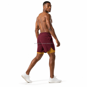 Custom Woven Label <b>Layered</b> Workout Shorts Quick Dry Polyester Built In Compression Shorts Elastic Waistband With Running New - Product Image 2