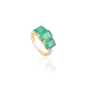 18K Solid Gold Emerald Cut Diamond Wedding Ring with Marquise Accents - Product Image 4