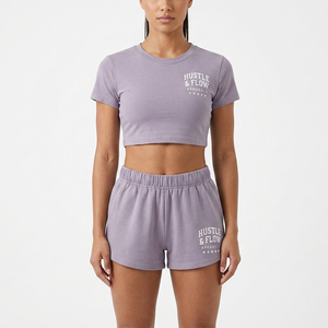 Custom Private Label Solid Vintage Custom Logo Two-Piece Women Crop T Shirt and Shorts <b>Set</b> New Style Women <b>Twin</b> <b>Set</b> - Product Image 2