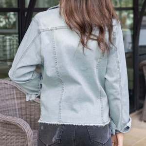 New Heavy Industry Women's <b>Denim</b> <b>Jacket</b> with Sheep Skin Trim Embroidery Finished Long Sleeve - Product Image 2