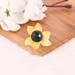 Handmade Gold Plated Black Onyx Brass <b>Ring</b> <b>Adjustable</b> Gemstone Jewelry Trendy for Women - Product Image 3