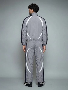 Men's Gray Color Blocking Tracksuit Full Zip Sporty Joggers With Side Pockets Breathable Polyester Winter Wear - Product Image 2