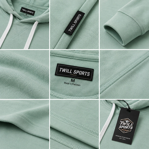 Sudadera con Capucha de Manga Larga para Hombre, Estilo Deportivo, Color Verde Menta Sólido, Corte Regular, Tejido de Algodón Transpirable, para Otoño - Product Image 6