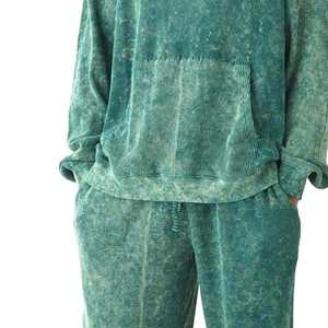 Custom <b>Vintage</b> Acid Wash <b>Tracksuit</b> Men Oversized Waffle Corduroy Hoodie and Wide Leg Sweatpants Set Wholesale - Product Image 3