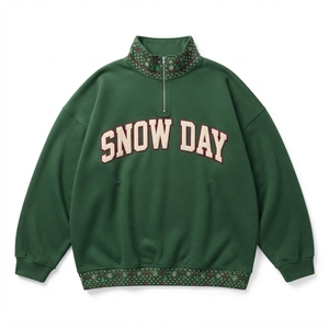 Holiday <b>Sweatshirt</b> Half Zip Winter Pullover <b>Christmas</b> Printed Trim Design Cozy Festive Clothing - Product Image 2