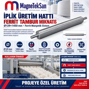 เครื่องแยกแม่เหล็กเฟอร์ไรต์แบบดรัมสำหรับสายการผลิตเส้นด้าย ขนาด Ø129x1450 มม. สำหรับป้อนวัตถุดิบสิ่งทอ - Product Image 4