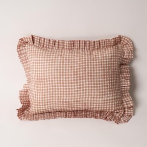 Bej Gingham Fırfırlı Minder Kılıfı Minder Çiftlik Evi Cottagecore Dekor Rustik Toprak Tonu Ekose Pamuklu Yastık - Product Image 2