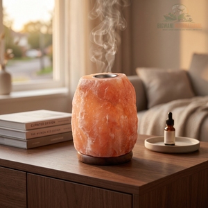 Lámpara Difusora de Aceite Aromático de Sal del Himalaya Natural, Quemador de Aceite Esencial Hecho a Mano, Luz Nocturna con Base de Madera para Spa - Product Image 3
