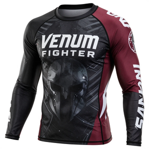 เสื้อรัดกล้ามเนื้อแขนยาว Venum Fighter ลายพิมพ์แบบ Sublimation แห้งเร็ว สำหรับออกกำลังกาย สีดำ แดง ขาว เสื้อรัดกล้ามเนื้อ Venum - Product Image 4